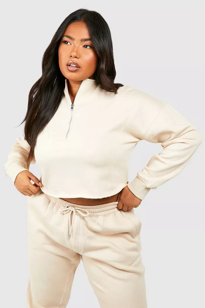 Plus Contrast Stitch Half Zip Sweatshirt | boohoo (US & Canada)
