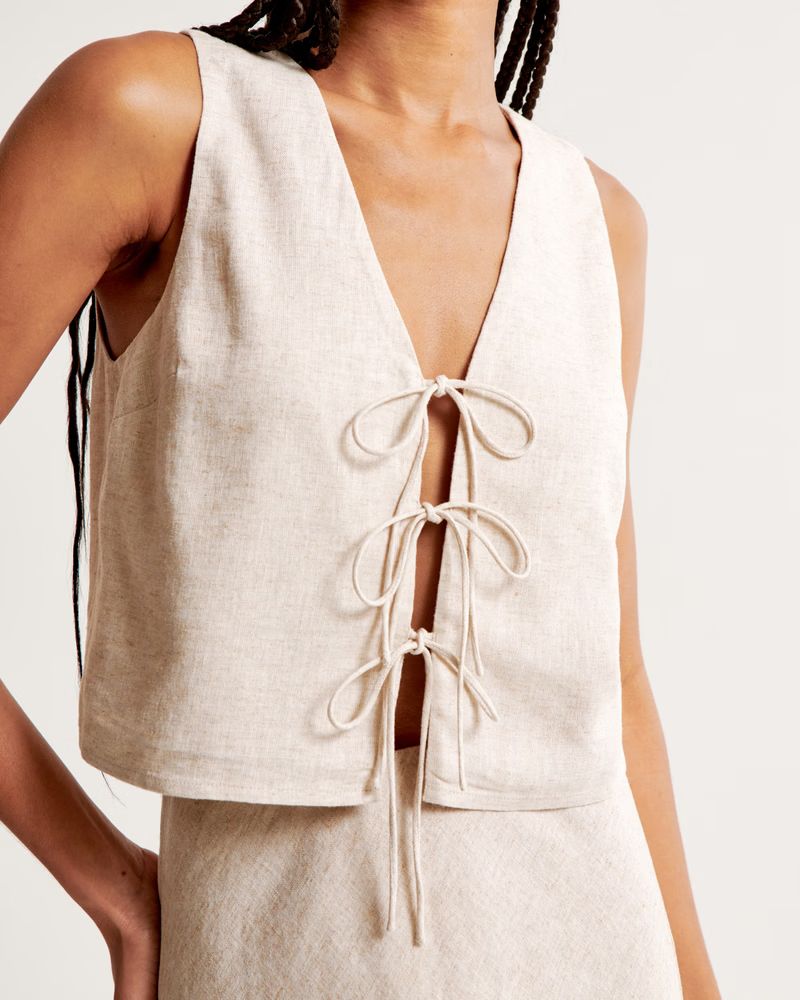 Women's Linen-Blend Tie-Front Vest Top | Women's | Abercrombie.com | Abercrombie & Fitch (US)