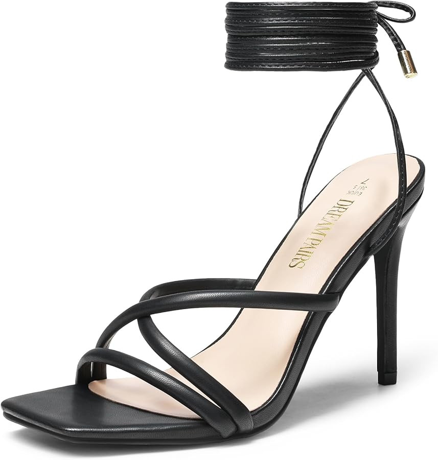 DREAM PAIRS Heels for Women Strappy High Stiletto Lace Up Heeled Sandals Square Open Toe Heels fo... | Amazon (US)