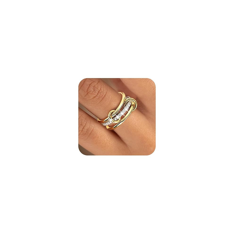 Gold Rings for Women Non Tarnish Stackable Rings 14K Gold Plated Interlocked Ring Dainty Cubic Zi... | Amazon (US)