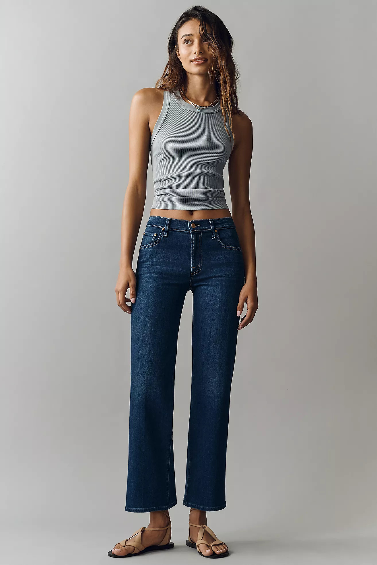 MOTHER The Mid-Rise Rambler Zip Flood Straight Jeans | Anthropologie (US)