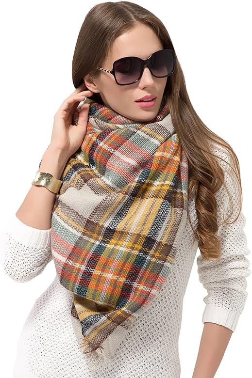 Plaid Blanket Scarf Women Big Oversized Long Scarves Warm Tartan Checked Shawl Wrap Scarf | Amazon (US)