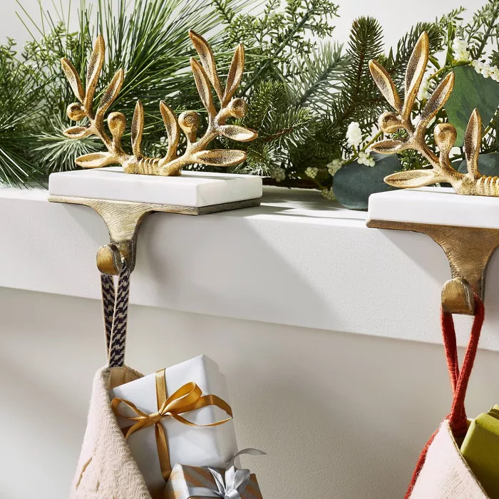 5.5" x 3.2" Semi Circle Brass Leaves Stocking Holder - Threshold™ designed with Studio McGee | Target