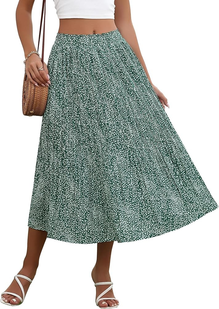 Zeagoo Women's Midi Skirts High Waisted Pleated A-Line Swing Skirts Summer Long Skirts with Pocke... | Amazon (US)