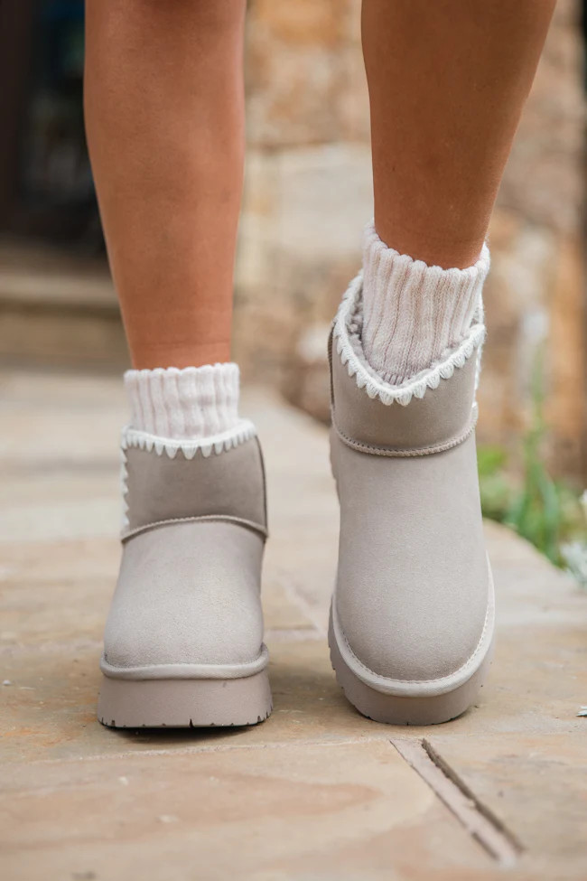 Helen Grey Embroidered Boots | Pink Lily