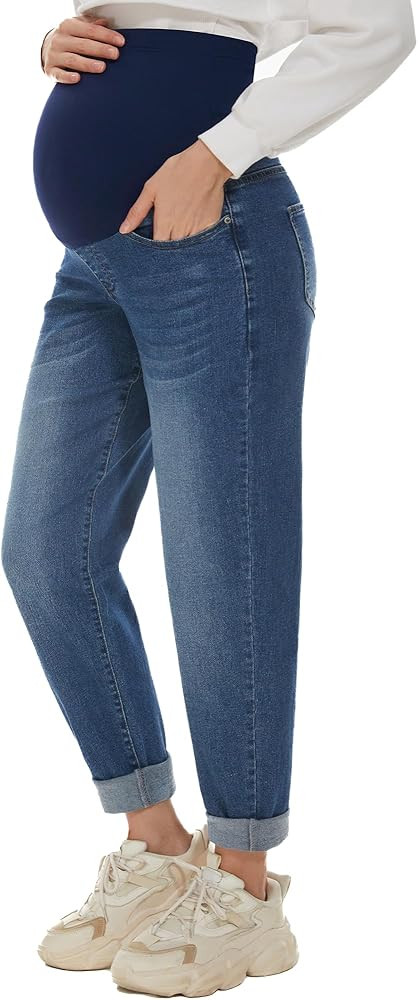 POSHGLAM Women's Maternity Jeans Over Belly Comfy Stretch Boyfriend Jeans Denim Pregnancy Pants, ... | Amazon (US)