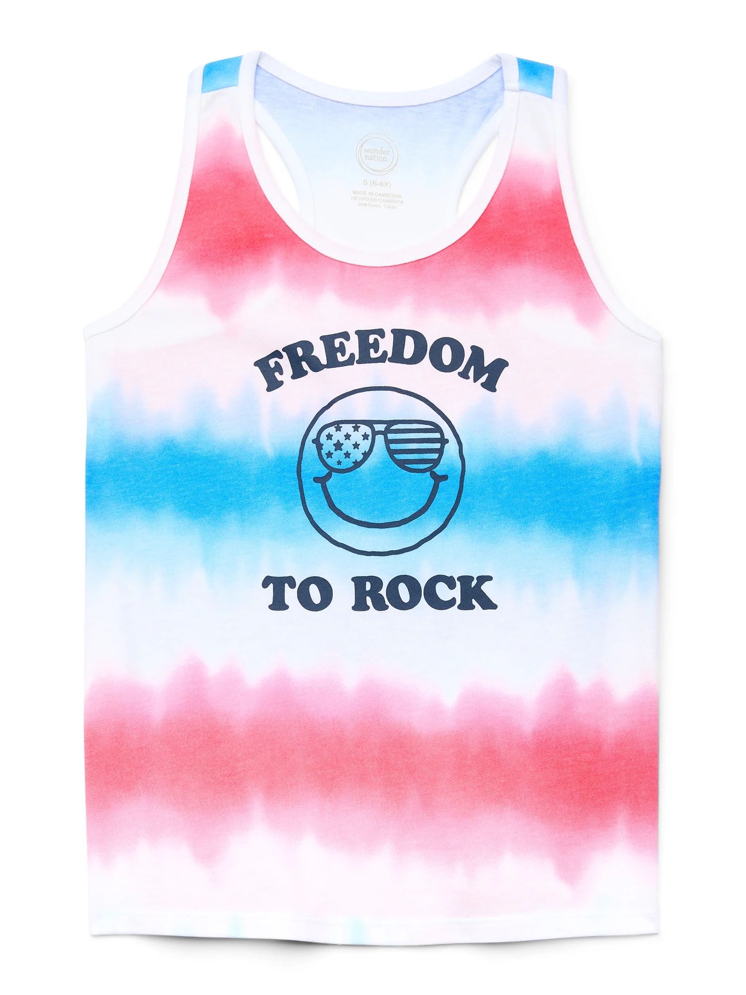 Wonder Nation Girls Tie Dye Freedom to Rock Tank Top, Sizes 4-18 | Walmart (US)