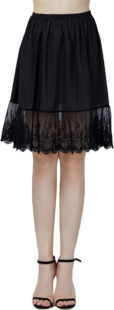 BEAUTELICATE Skirt Extender Half Slip with Lace Trim 100% Cotton Vintage Underskirt Ivory Black S... | Amazon (US)