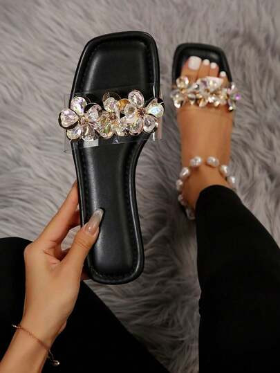 Summer New Flat Sandals, PVC Flower Design, Comfortable & Versatile, Casual Slip-On Suitable For ... | SHEIN