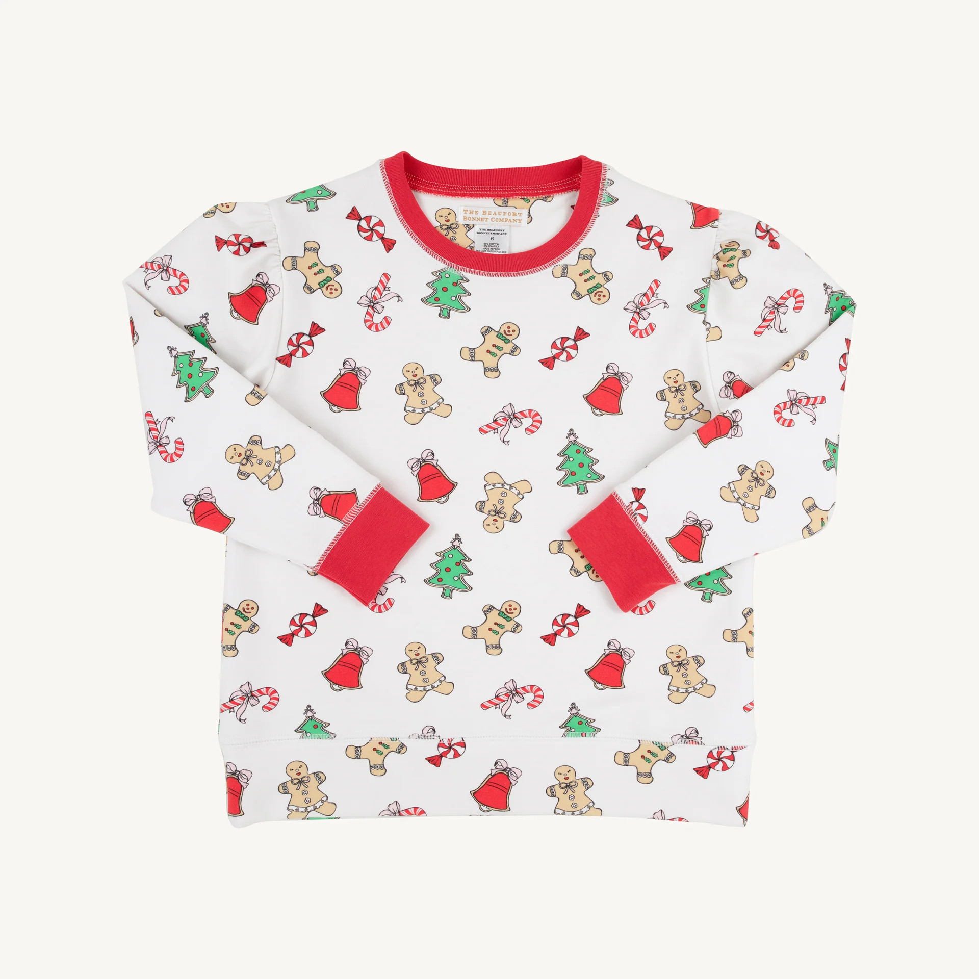 Puff Sleeve Cassidy Comfy Crewneck - Sugar Plum with Richmond Red | The Beaufort Bonnet Company