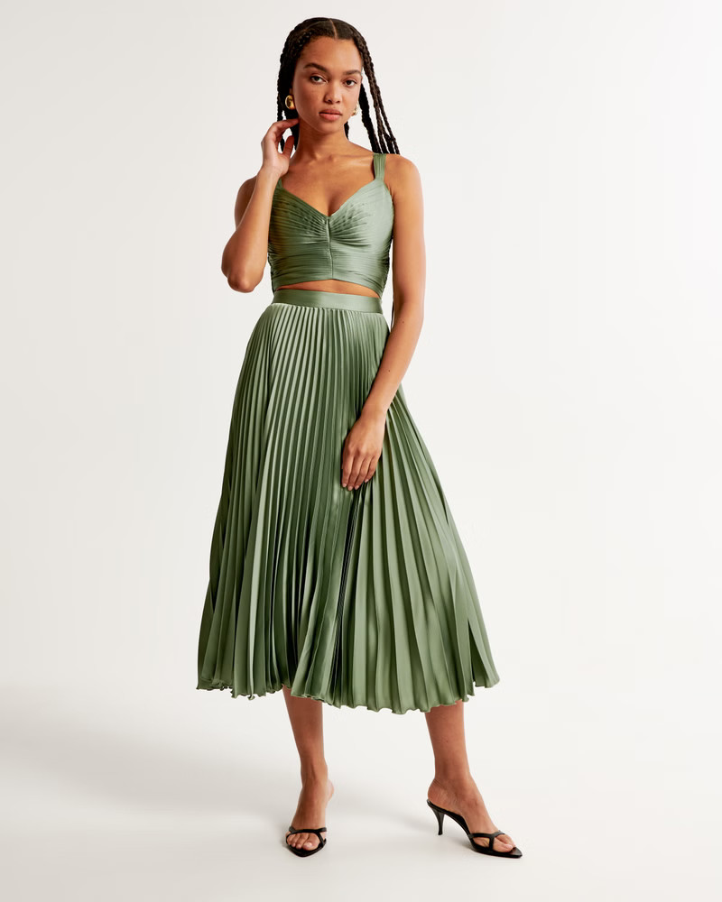Satin Pleated Midi Skirt | Abercrombie & Fitch (US)