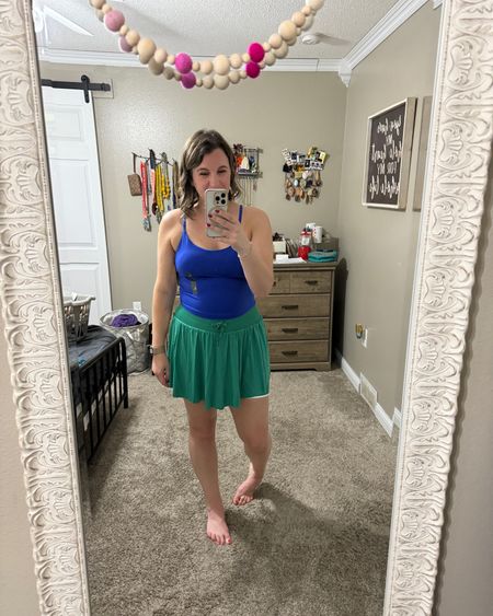 Cute and colorful activewear! I’m in a large in both. 

The tank has a built in bra and padding. It says cropped but works with high waisted items. 

The active skort is cute. Has knit shorts and a light and breezy skirt on top  

#LTKFitness #LTKMidsize #LTKFindsUnder50