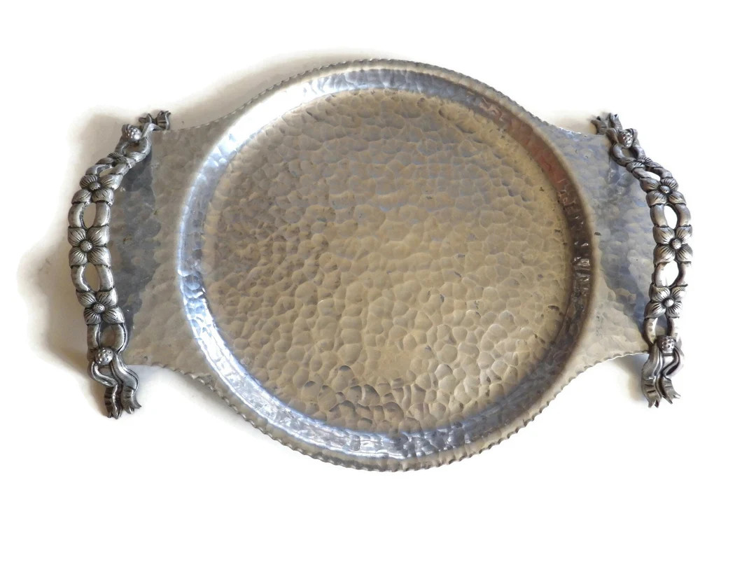Hammered Aluminum Tray/ Dogwood Flowers Handles/hand Wrought/ Rodney Kent - Etsy | Etsy (US)