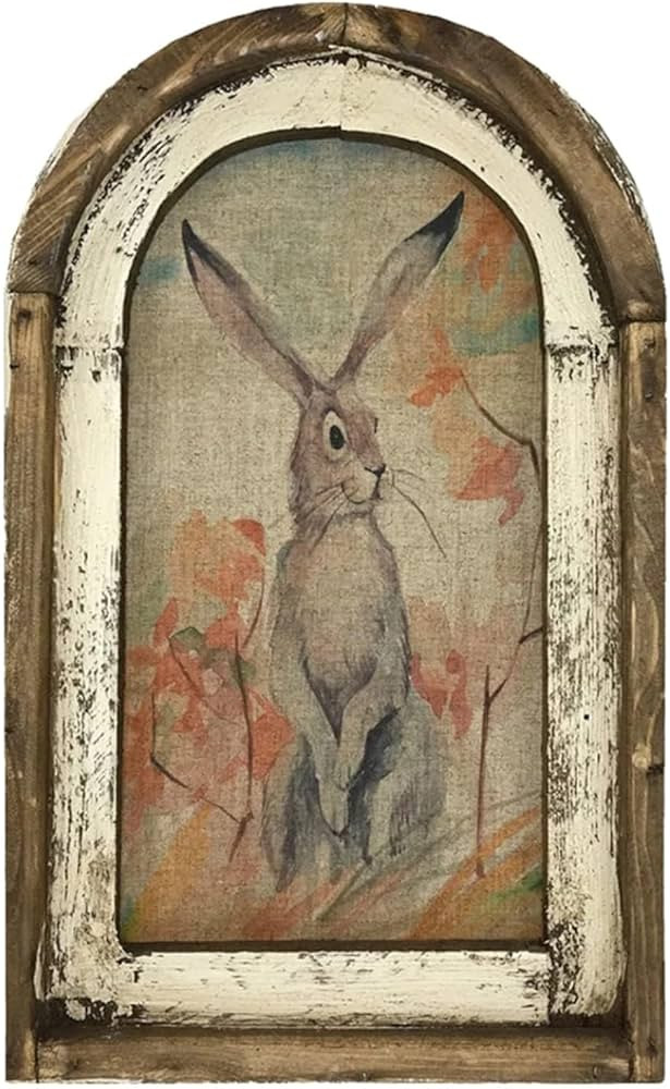 Smaroll Large Rustic Easter Decorations Rabbit Painting with Wooden Arched Frame Farmhouse Decora... | Amazon (US)