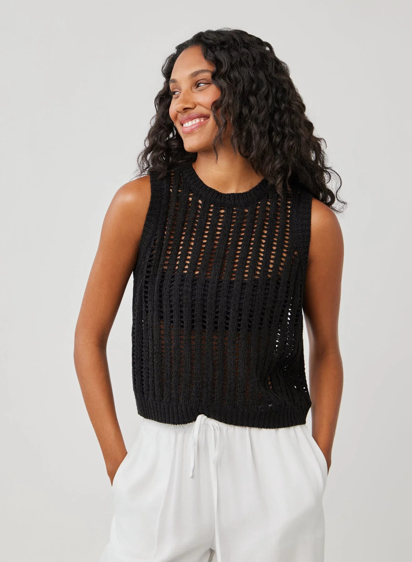 Sleeveless Open Knit Sweater - Black | Bella Dahl