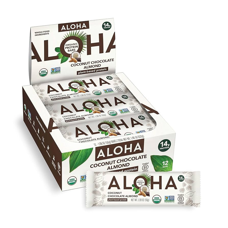 ALOHA Organic Plant Based Protein Bars - Chocolate Coconut Almond, Vegan, Low Sugar, Gluten-Free,... | Amazon (US)