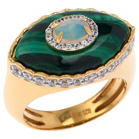 Rarities Gold-Plated Malachite, Opal and White Zircon Evil Eye Ring - 20962595 | HSN | HSN