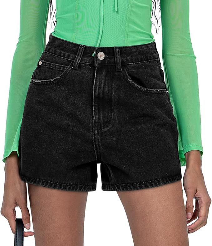 Angerella Denim Shorts for Women Mid Rise Ripped Jean Shorts Stretchy Folded Hem Hot Short Jeans | Amazon (US)