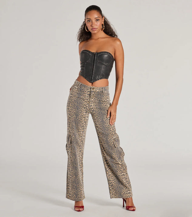 It-Girl Factor Leopard Print Cargo Denim Pants | Windsor Stores