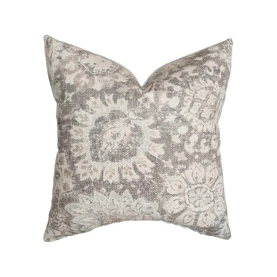 Quinn  Woven Floral Medallion Pillow Cover  Heavyweight Gray - Etsy | Etsy (US)