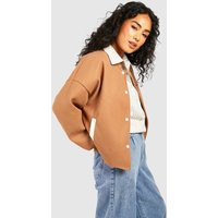 Womens Textured Wool Look Bomber Jacket - Beige - 6 | boohoo (US & Canada)