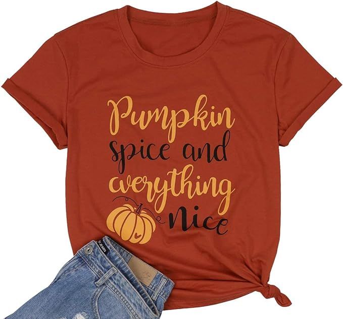 Pumpkin Spice and Everything Nice Shirts Women Cute Pumpkin Graphic Letters Print Casual Short Sl... | Amazon (US)