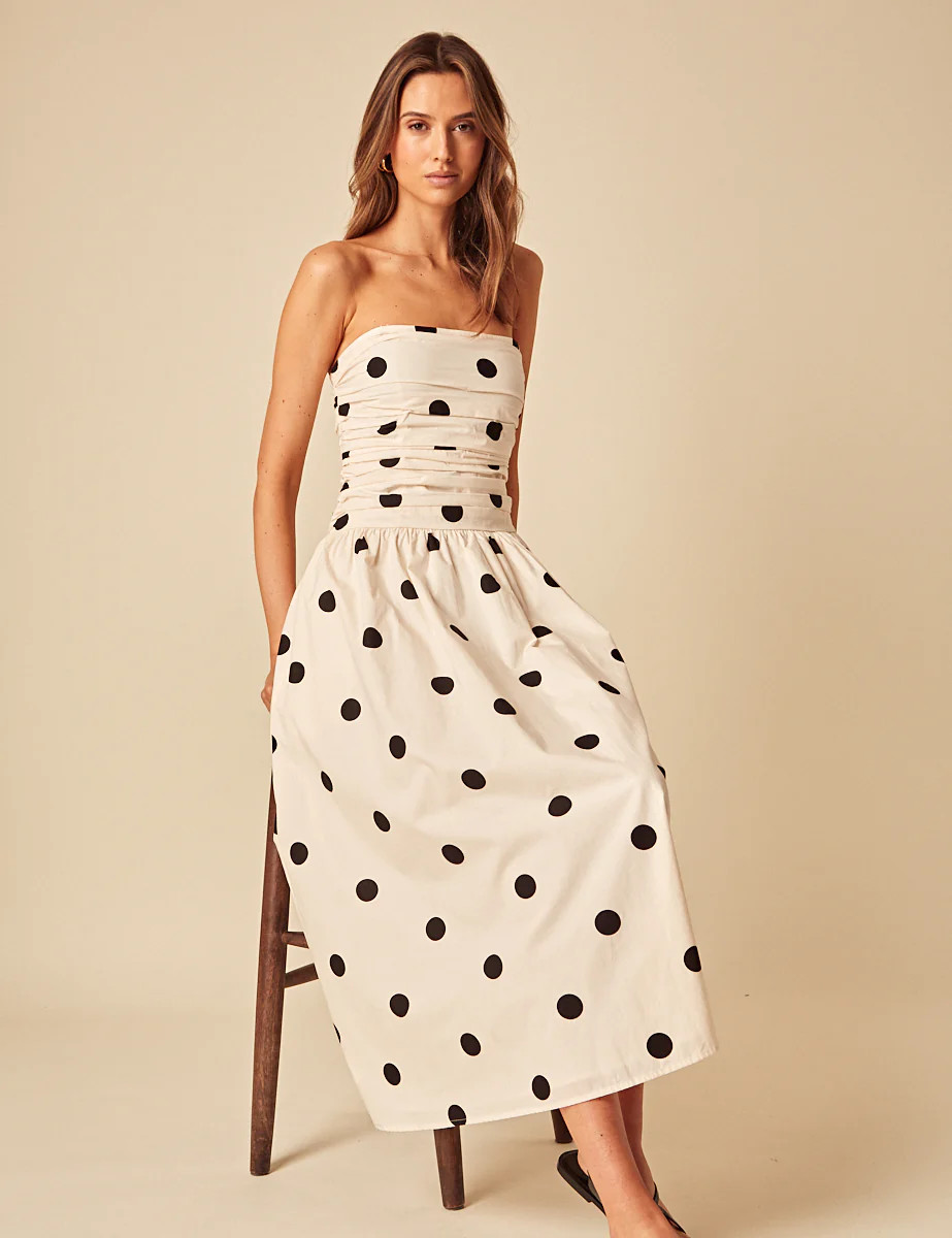 White Polka Dot Bandeau Felicity Midi Dress | Nobody's Child