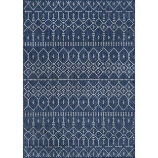 Veranda Geometric Navy 8 ft. x 10 ft. Indoor/Outdoor Area Rug | The Home Depot
