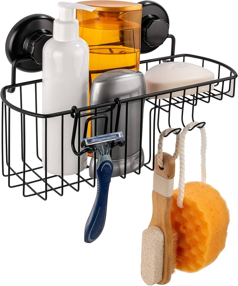 HASKO accessories Shower Caddy Suction Cup - Wall Mounted Bathroom Shelf with Hooks - Suction Sho... | Amazon (US)