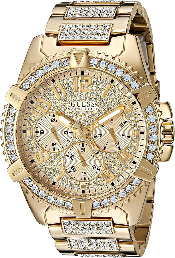 GUESS Stainless Steel Gold-Tone Crystal Embellished Bracelet Watch | Amazon (US)