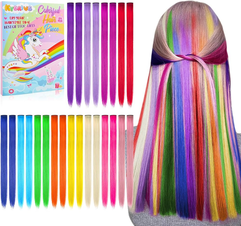 Kyerivs Colored Clip in Hair Extensions for Girls 24PCS 20Inch Rainbow Straight Synthetic Hairpie... | Amazon (US)