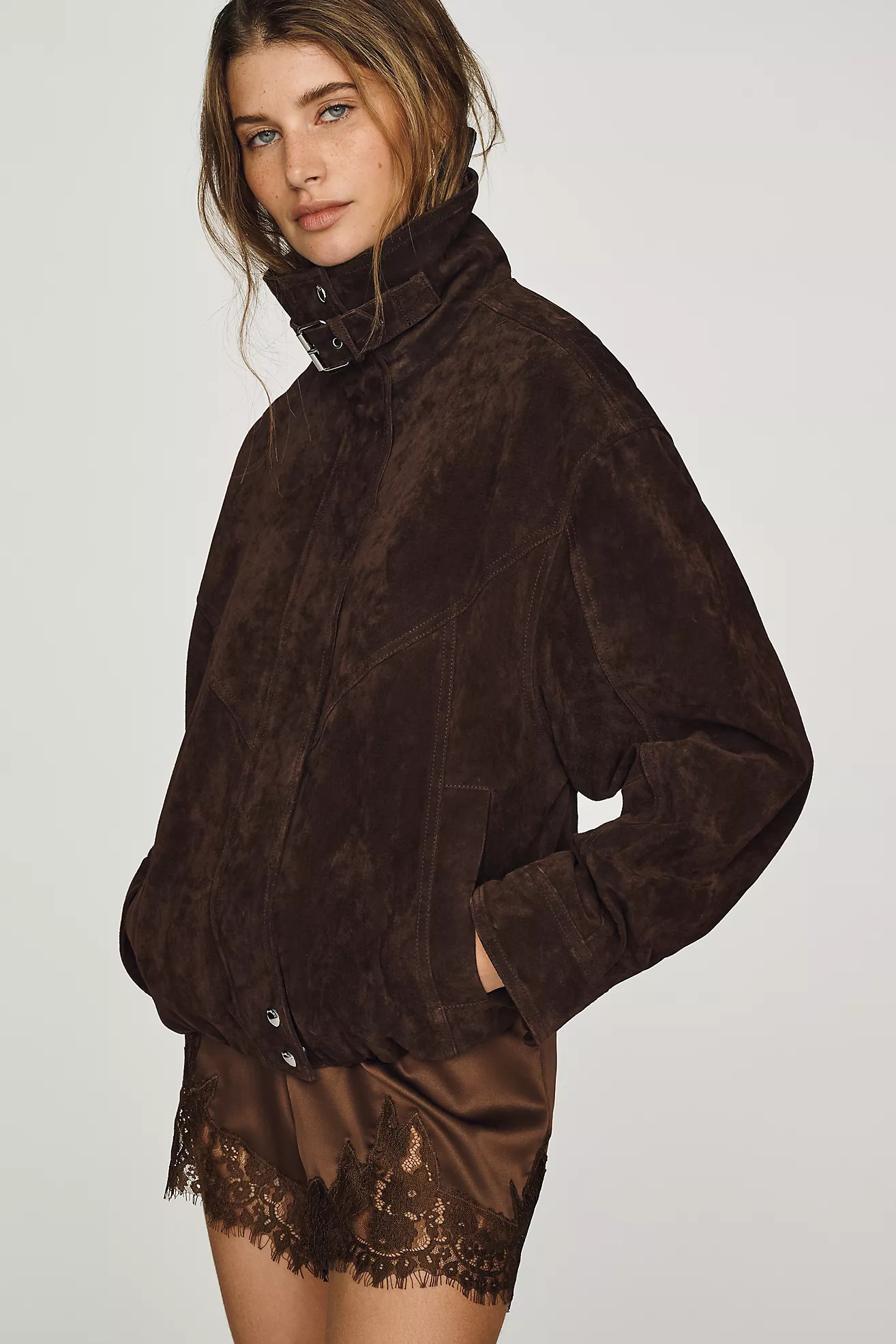 BLANKNYC Funnel-Neck Suede Jacket | Anthropologie (US)