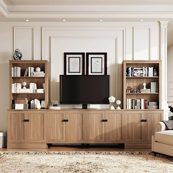 FENLINJOY Farmhouse Bookcase with Doors, 72" Tall 5Tier Bookshelf with Adjustable Shelves & Stora... | Amazon (US)