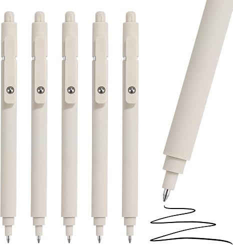 Aesthetic Pens Beige Pens 5Pcs 0.5mm Quick Dry Black Ink Gel Pens Fine Point Smooth Writing Cute ... | Amazon (US)