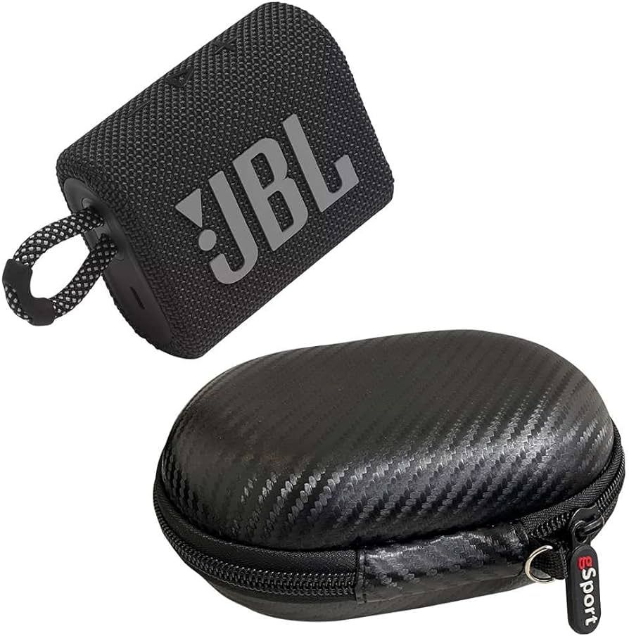 JBL GO 3 Waterproof Ultra Portable Bluetooth Speaker Bundle with gSport Carbon Fiber Case (Black) | Amazon (US)