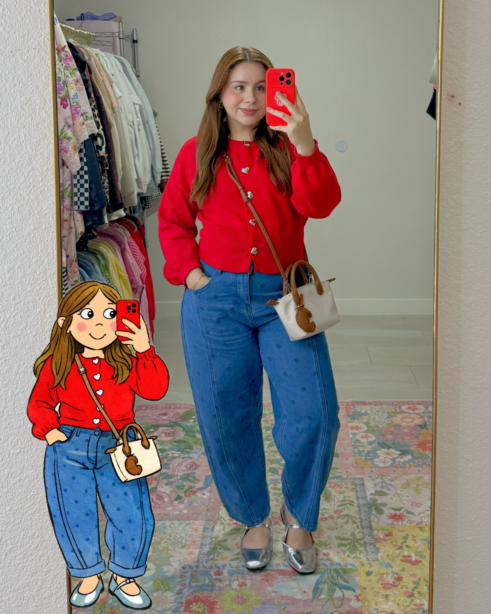 Wearing a large in both & shoes are true to size 
These polka dot pants have elastic in the back so they have a slight stretch & are mid rise 

#LTKNYFW #LTKootd #LTKMidsize