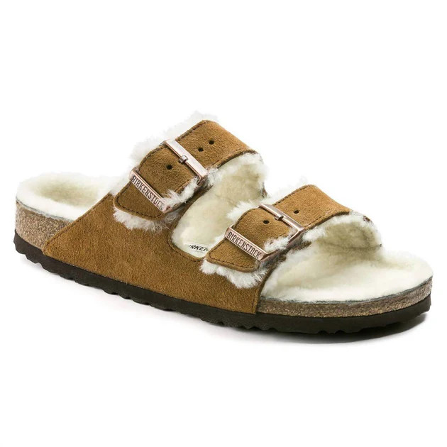 Unisex Arizona Shearling Sandal In Mink | Shop Simon