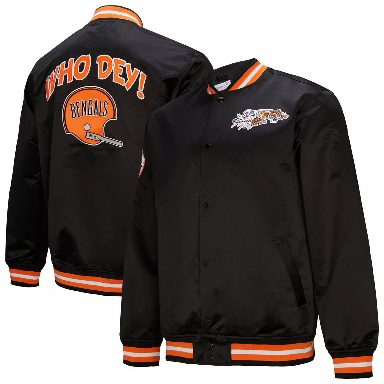 Men's Mitchell & Ness Black Cincinnati Bengals Double Down Satin Full-Snap Jacket, Size: Small | Kohl's