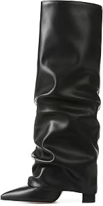 SaraIris Women's Slouchy Knee High Boots - Black, Pointed Toe, Fold Over, Chunky, Shark Boots | Amazon (US)