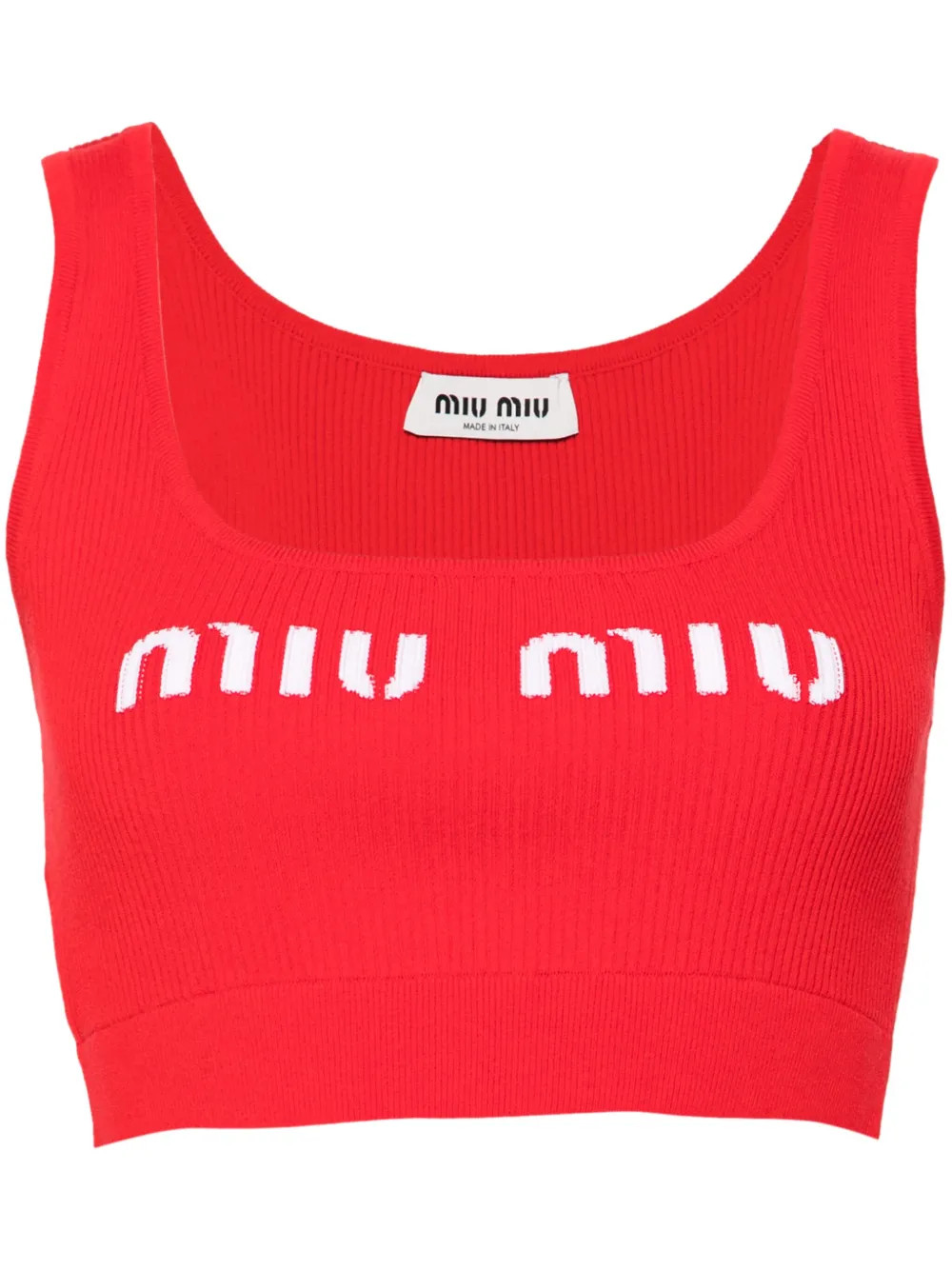Miu Miu logo-intarsia Ribbed Crop Top - Farfetch | Farfetch Global