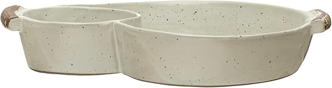 Creative Co-Op Farmhouse Stoneware Chip and Dip with Handles, Ivory | Amazon (US)