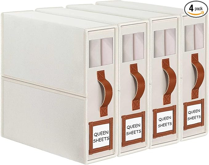 GhvyenntteS Bed Sheet Organizers and Storage 4 Pack (Queen & King Size), Foldable Sheet Organizer... | Amazon (US)