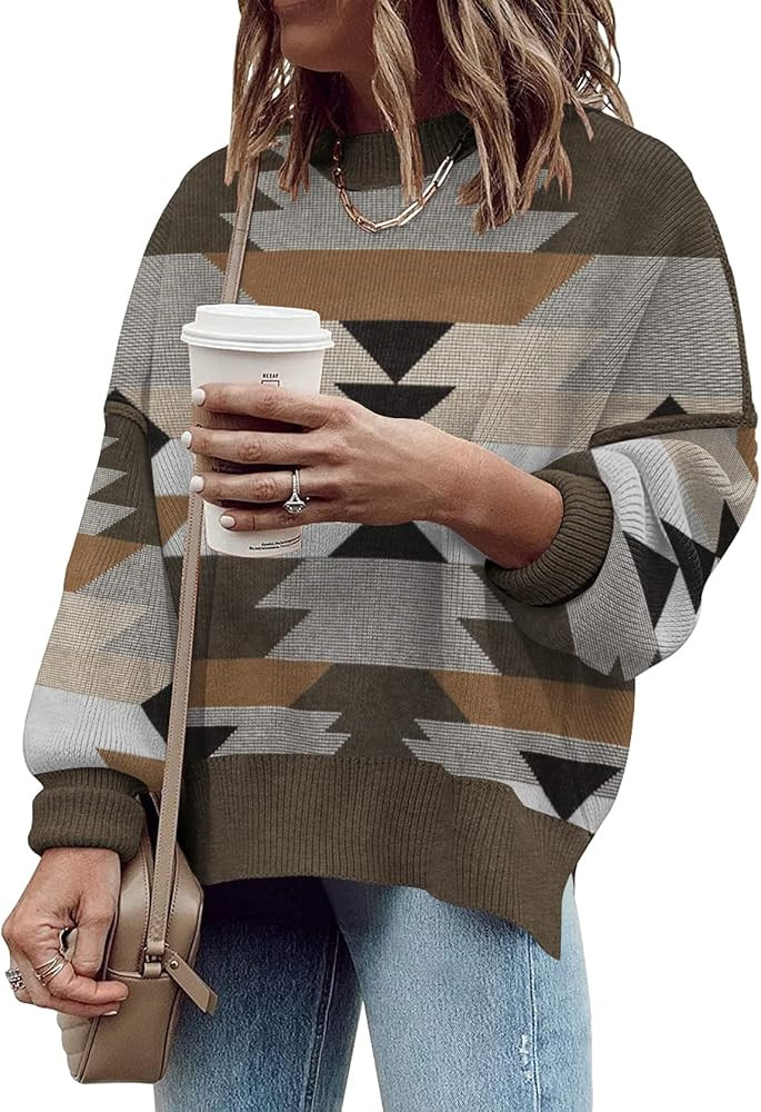 Women's Oversized Crewneck Sweaters Batwing Long Sleeve Side Slit Ribbed Knit Pullover Sweater To... | Amazon (US)