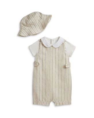 Boys' Linen-Blend Bodysuit, Striped Overall & Hat Set - Baby | Bloomingdale's (US)