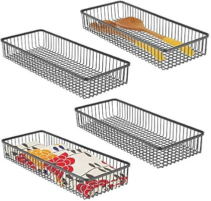 mDesign Metal Farmhouse Kitchen Cabinet Drawer Organizer Tray - Storage Basket for Cutlery, Servi... | Amazon (US)
