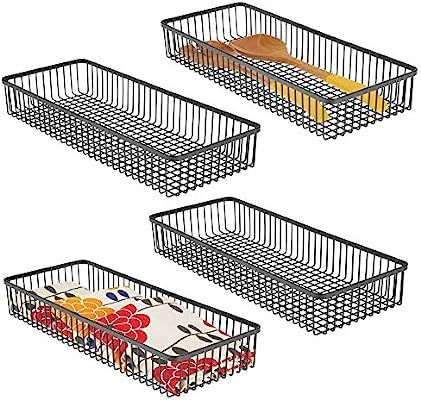 mDesign Metal Farmhouse Kitchen Cabinet Drawer Organizer Tray - Storage Basket for Cutlery, Servi... | Amazon (US)