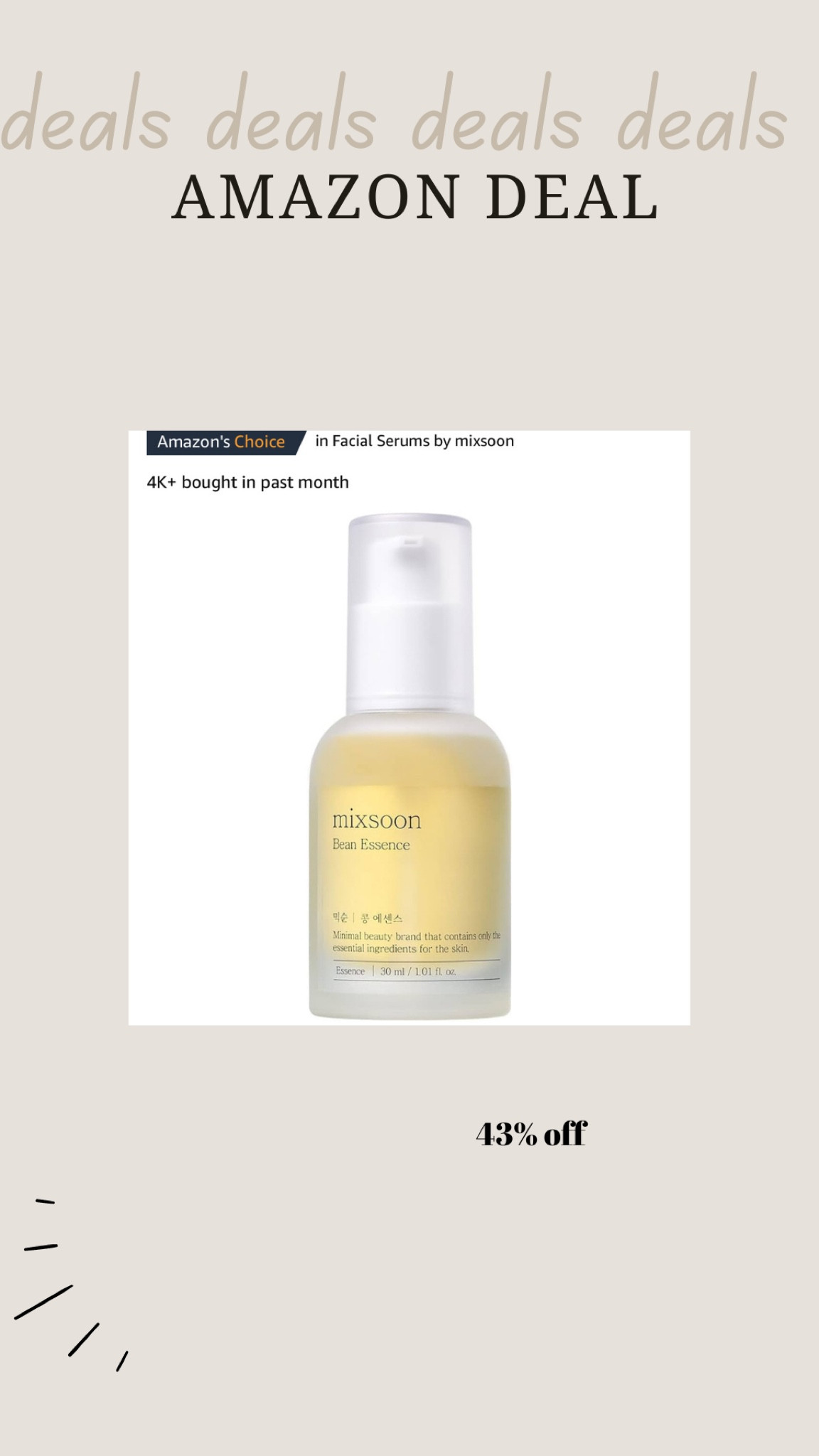 mixsoon Bean Essence, Vegansnail, Exfoliating Essence for face, Hydrating Korean Skin Care, Glassskin 
Amazon deal of the day 
Daily deal 

#LTKSaleAlert #LTKBeauty #LTKFindsUnder50