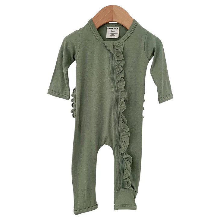 Ruffle Zip Romper, Sage | SpearmintLOVE