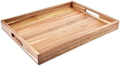 Acacia Wood Serving Tray with Handles (17 Inches) – Decorative Serving Trays Platter for Breakfast i | Amazon (US)