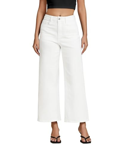 luvamia Wide Leg Jeans Woman Trendy Cropped Jeans for Women Baggy Jeans High Waisted Cream White Pants Women Womens Western Clothing White Jeans for Women Stretchy Size Large Fits Size 12 Size 14 | Amazon (US)